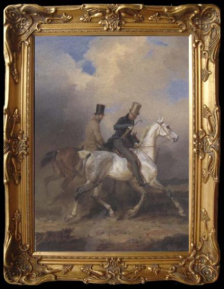 framed  Franz Kruger Outing of Prince William of Prussia on Horse Back,Accompanied by the Artist (mk45), Ta013